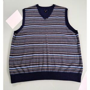 Club Room Sweater Vest Mens Xl Multicolored Striped Front V-neck‎ Knit